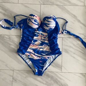 Women Swimwear Blue and Pink Swimsuit